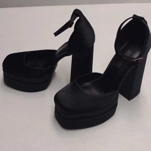 Dream Pairs Black Platform Shoes with High Chunky Heel and Thick Ankle Strap 9.5 - Picture 4 of 11